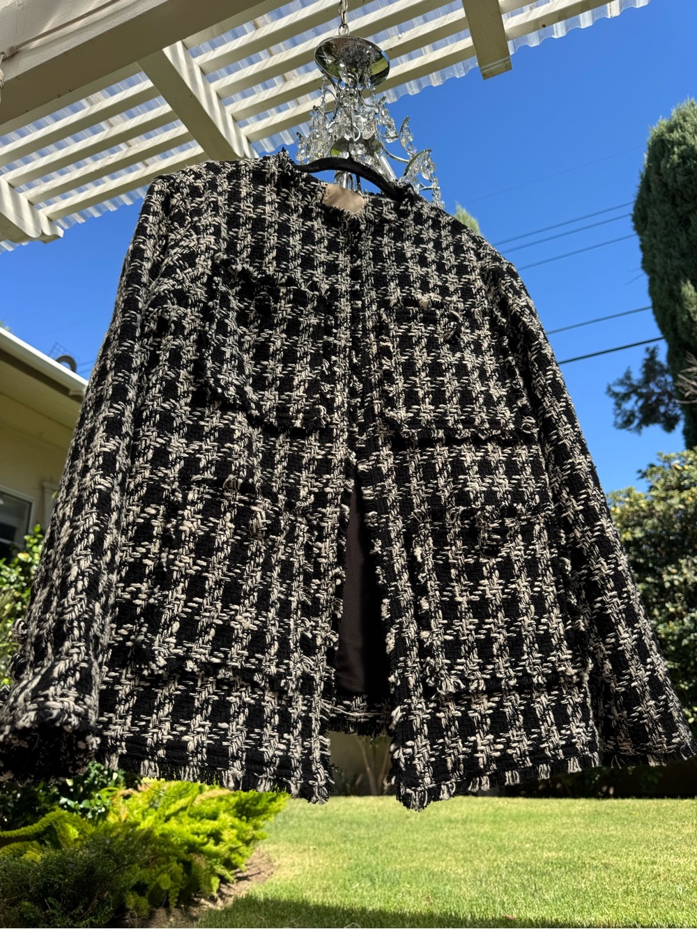 Women's Black & Cream Tweed Jacket - Classic Bouclé Coat - Picture 1 of 4